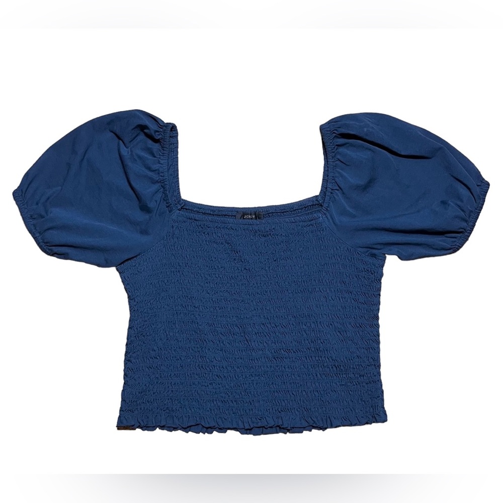 J. Crew Smocked Broken-In Jersey Cropped Top In Blue Sz L